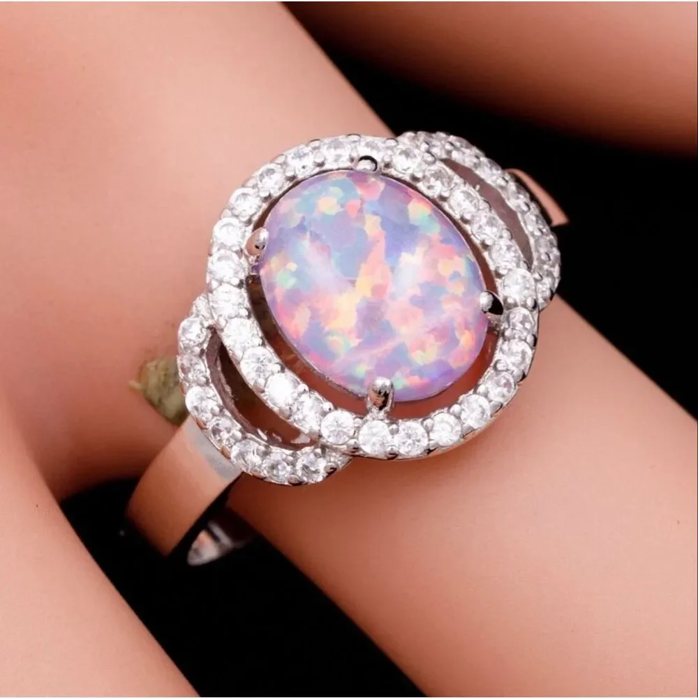 Purple Fire Opal Halo Ring